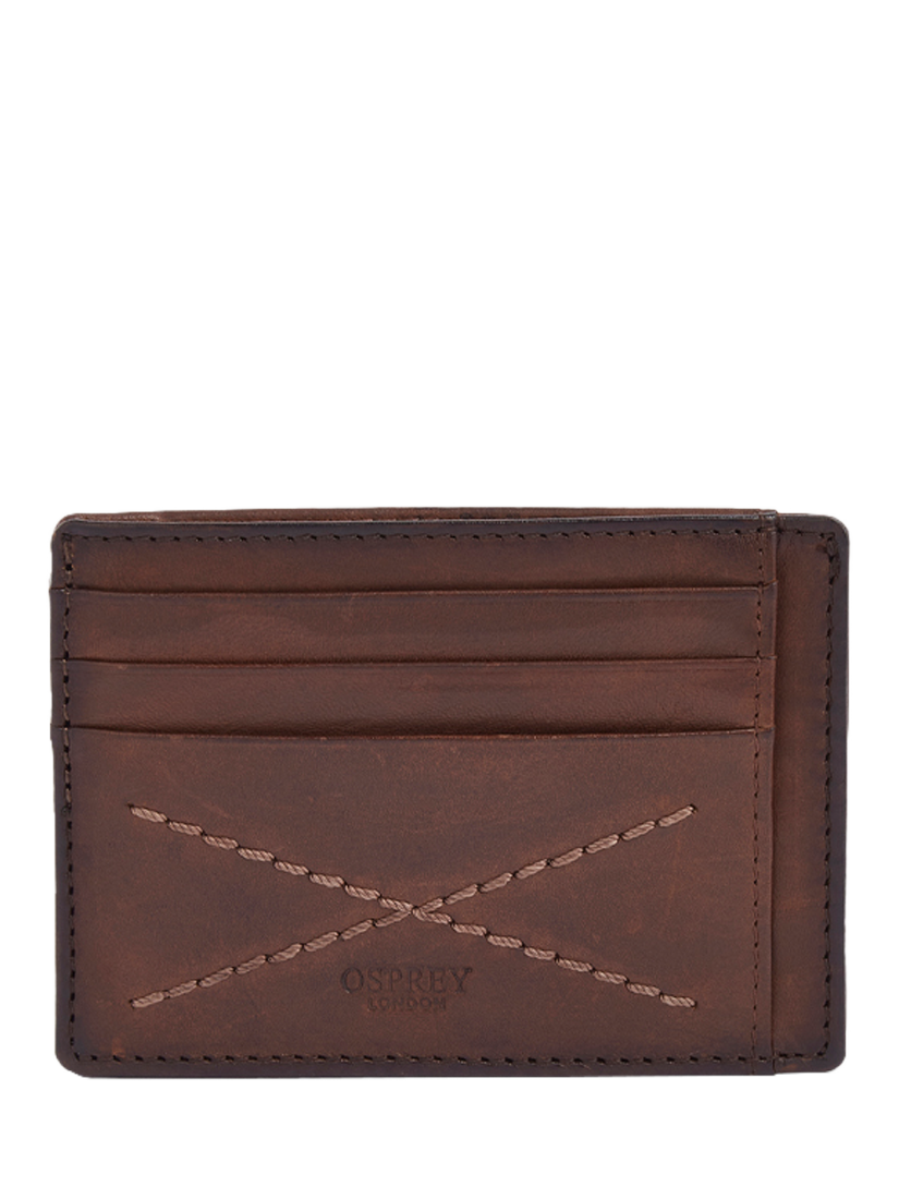 Product image 1 of 6, which shows OSPREY LONDON X Stitch Leather Card Slip, Chestnut
