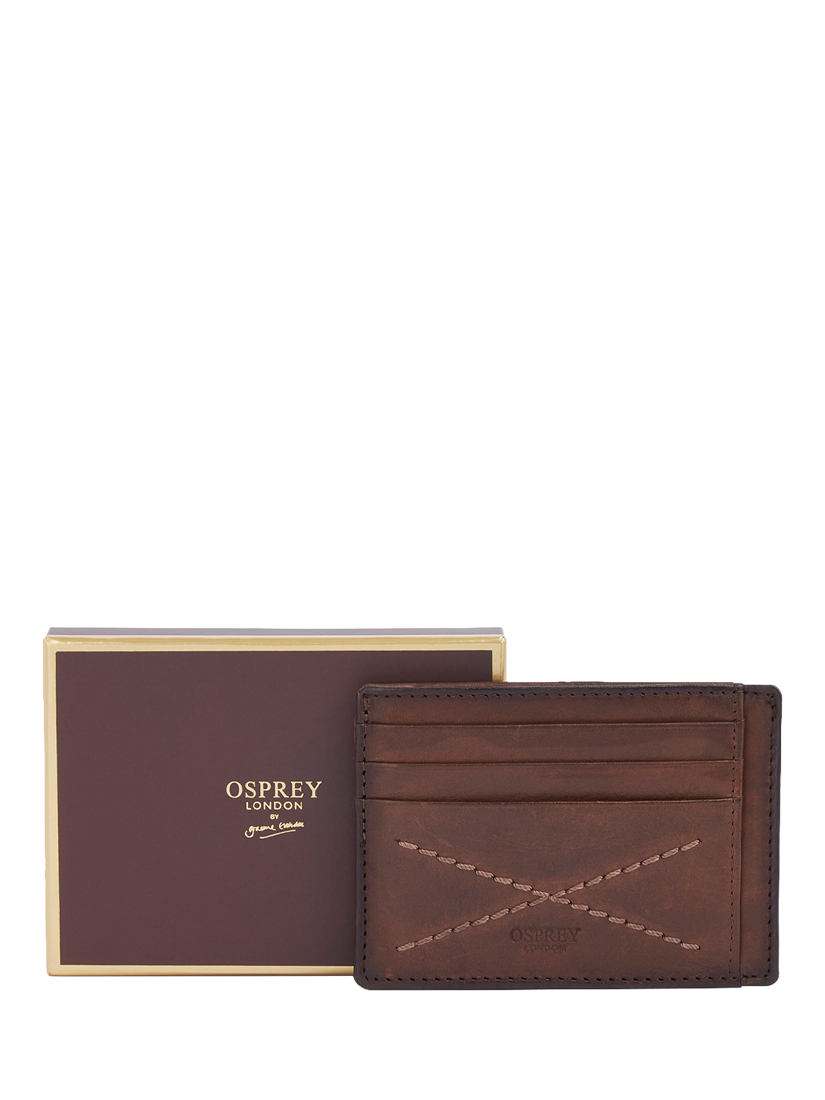 Product image 2 of 6, which shows OSPREY LONDON X Stitch Leather Card Slip, Chestnut