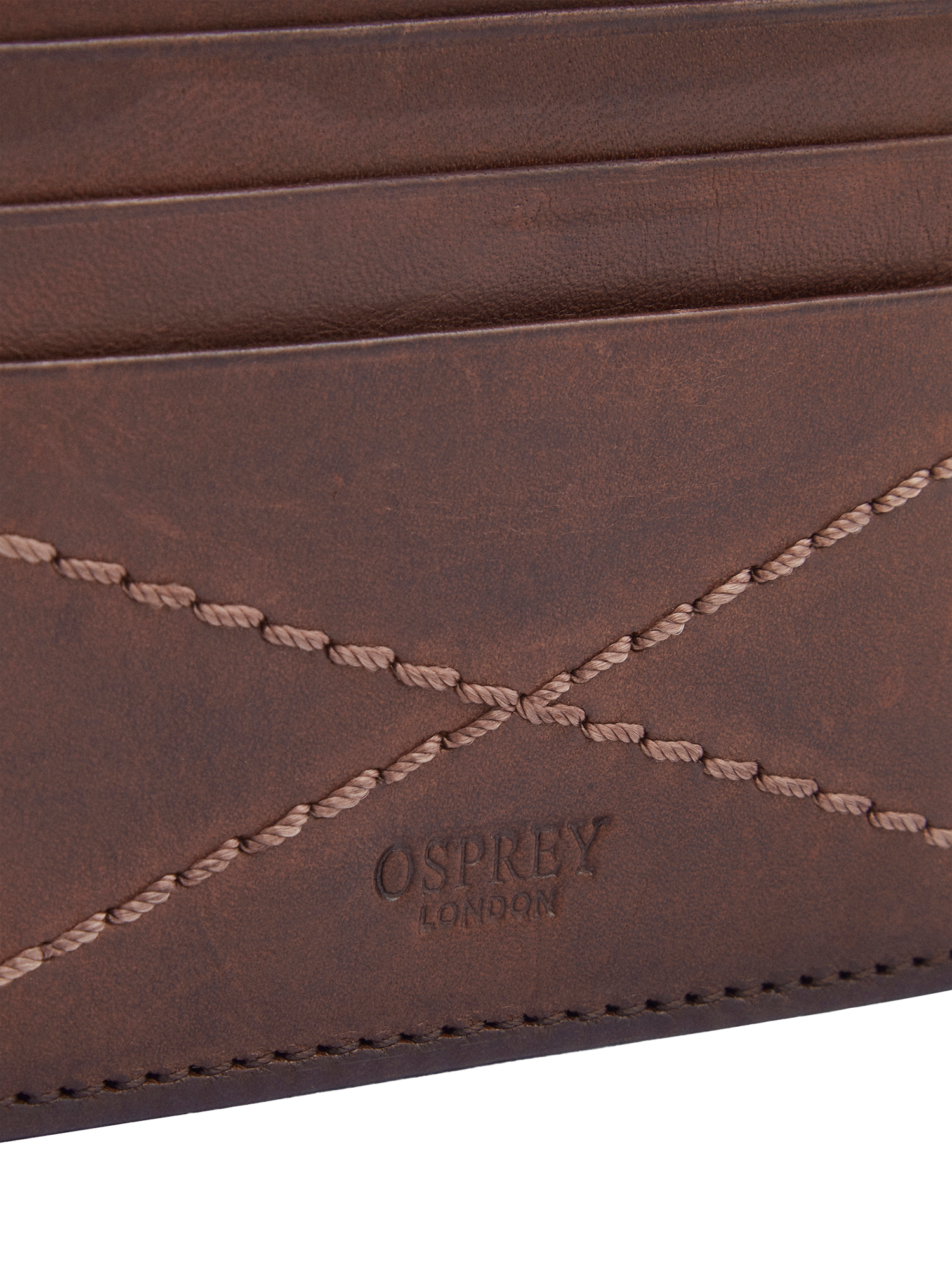 Product image 4 of 6, which shows OSPREY LONDON X Stitch Leather Card Slip, Chestnut