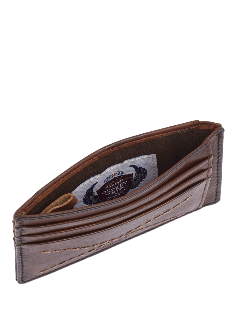 Product image 5 of 6, which shows OSPREY LONDON X Stitch Leather Card Slip, Chestnut