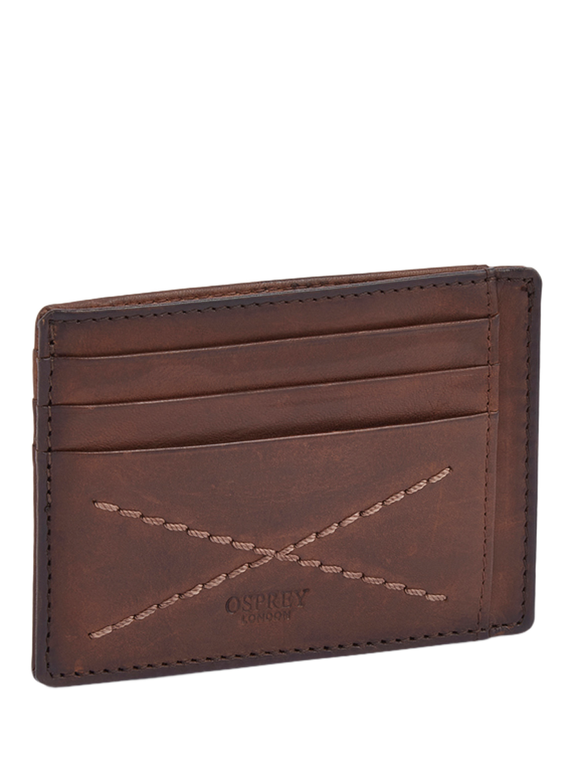Product image 6 of 6, which shows OSPREY LONDON X Stitch Leather Card Slip, Chestnut