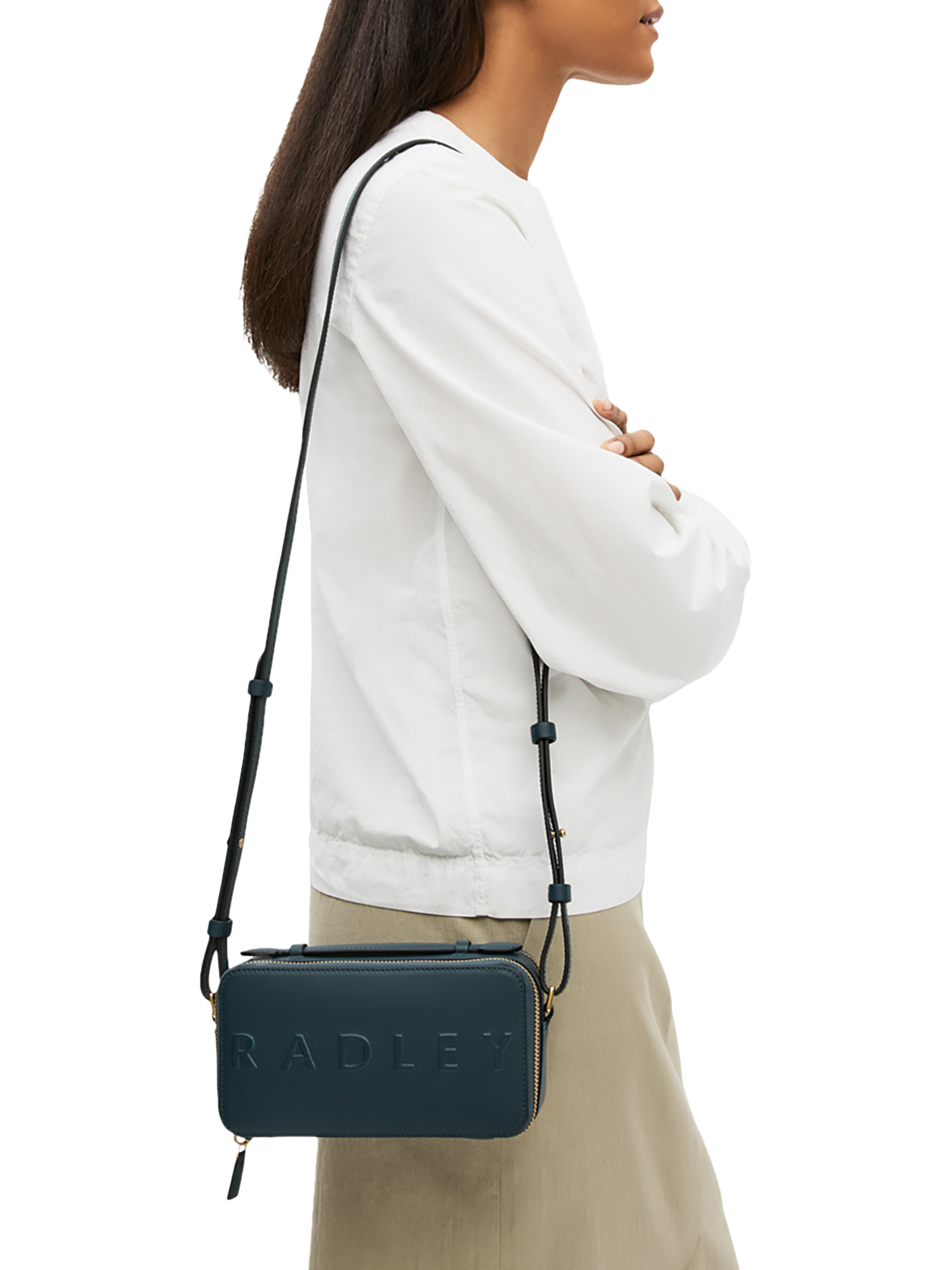 Product image 6 of 6, which shows Radley Calvert Road Leather Mini Camera Bag, Teal