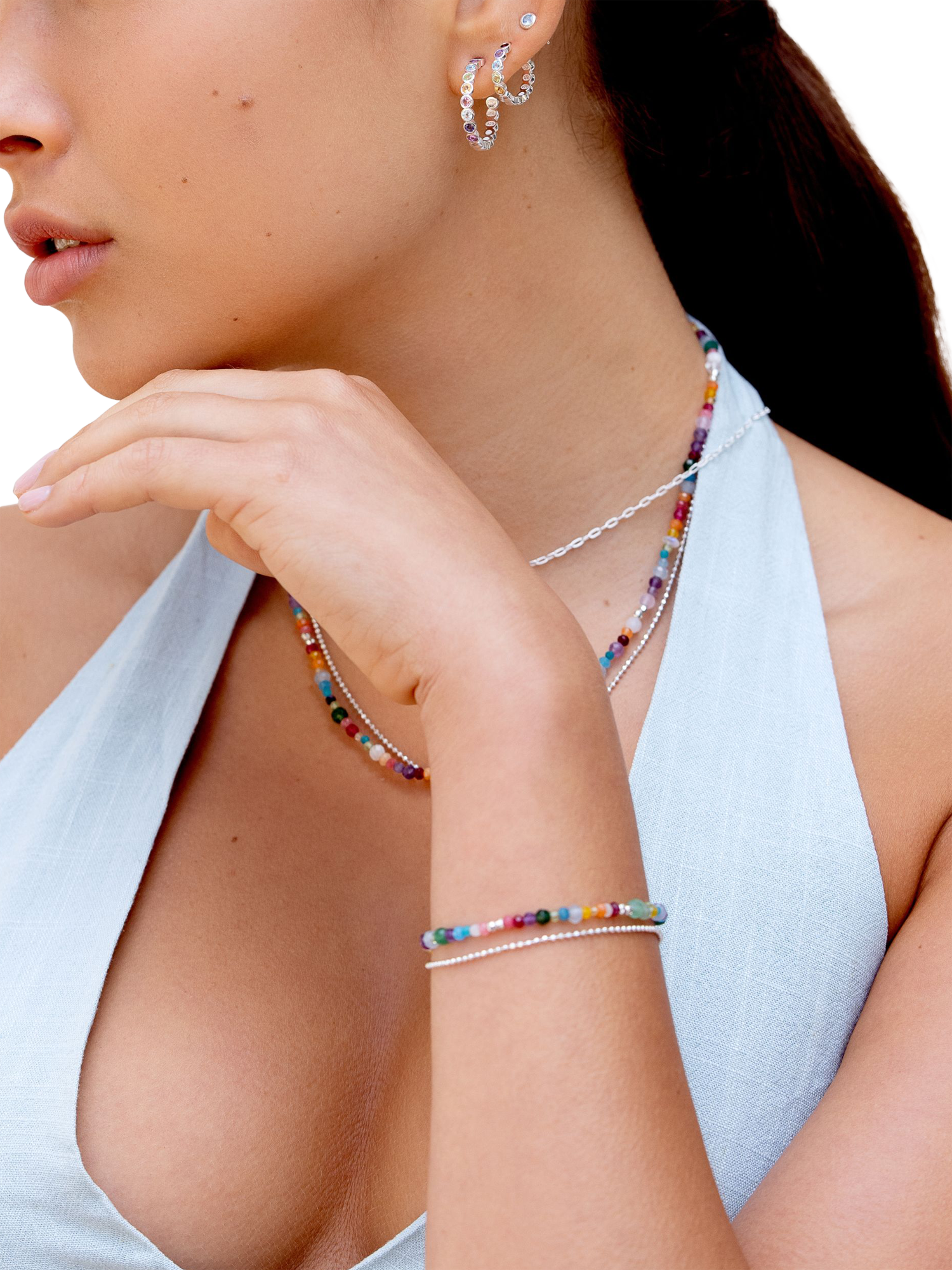 Product image 5 of 6, which shows Dower & Hall Tutti Frutti Orissa Bracelet, Silver/Multi