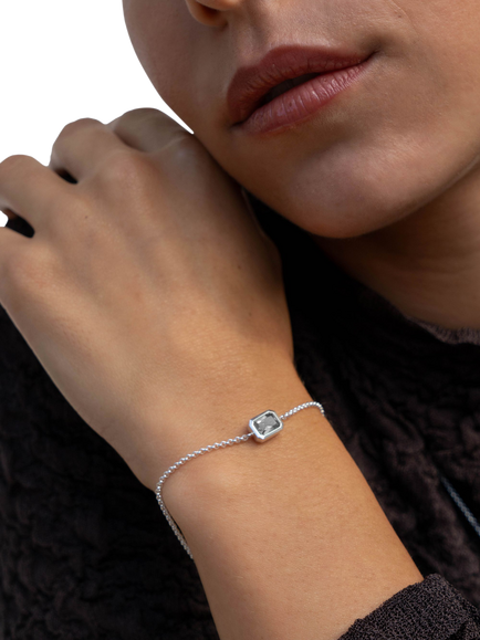 Dower & Hall Chain Octagon Gem Bracelet, White Topaz - view 2, Silver