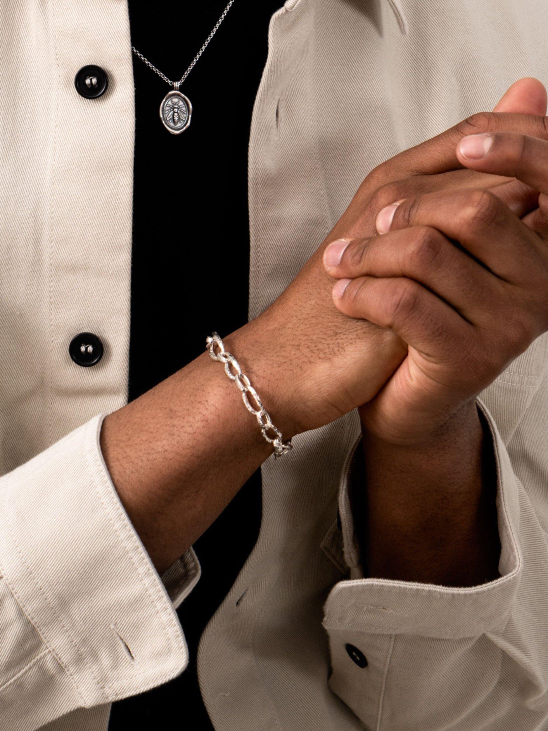 Product image 3 of 5, which shows Dower & Hall Men's Chunky Oval Link Bracelet, Silver