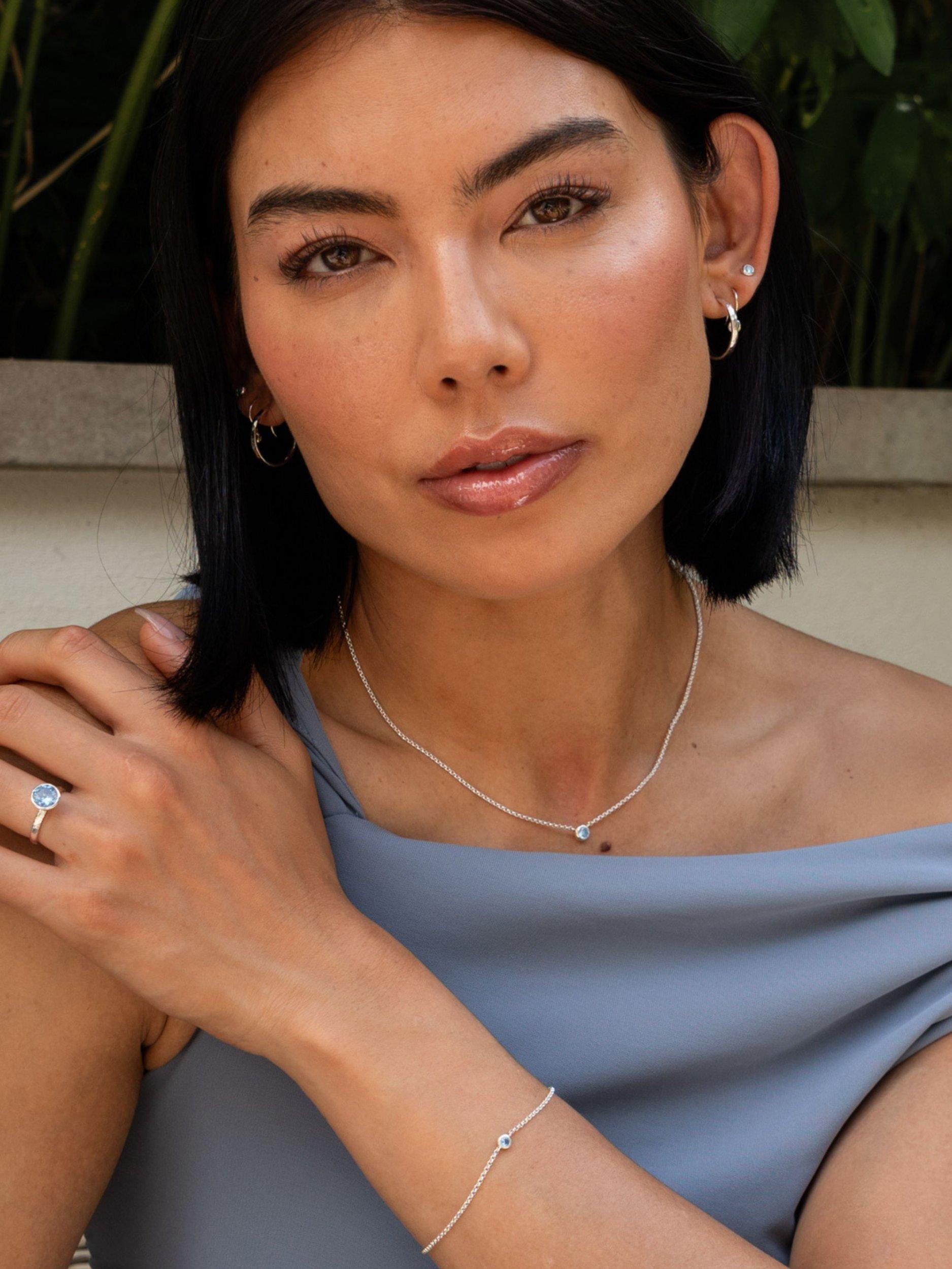 Product image 2 of 4, which shows Dower & Hall True Aquamarine Dewdrop Chain Bracelet, Silver