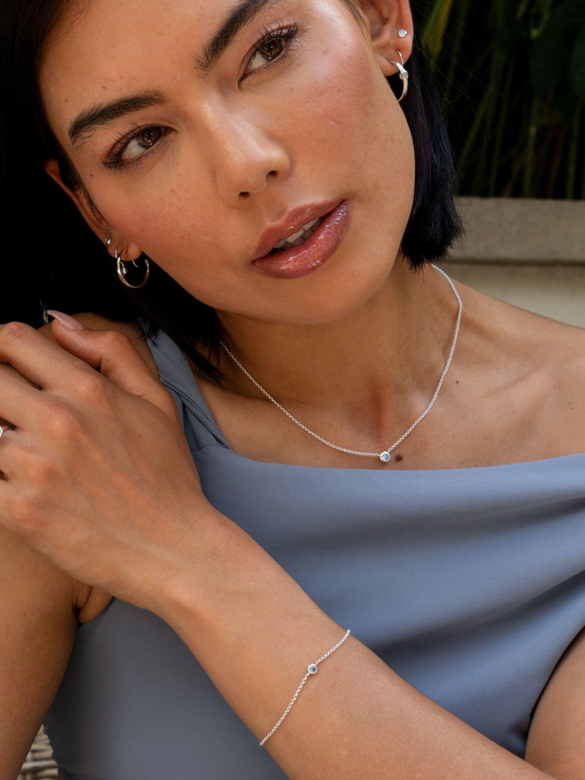 Product image 3 of 4, which shows Dower & Hall True Aquamarine Dewdrop Chain Bracelet, Silver