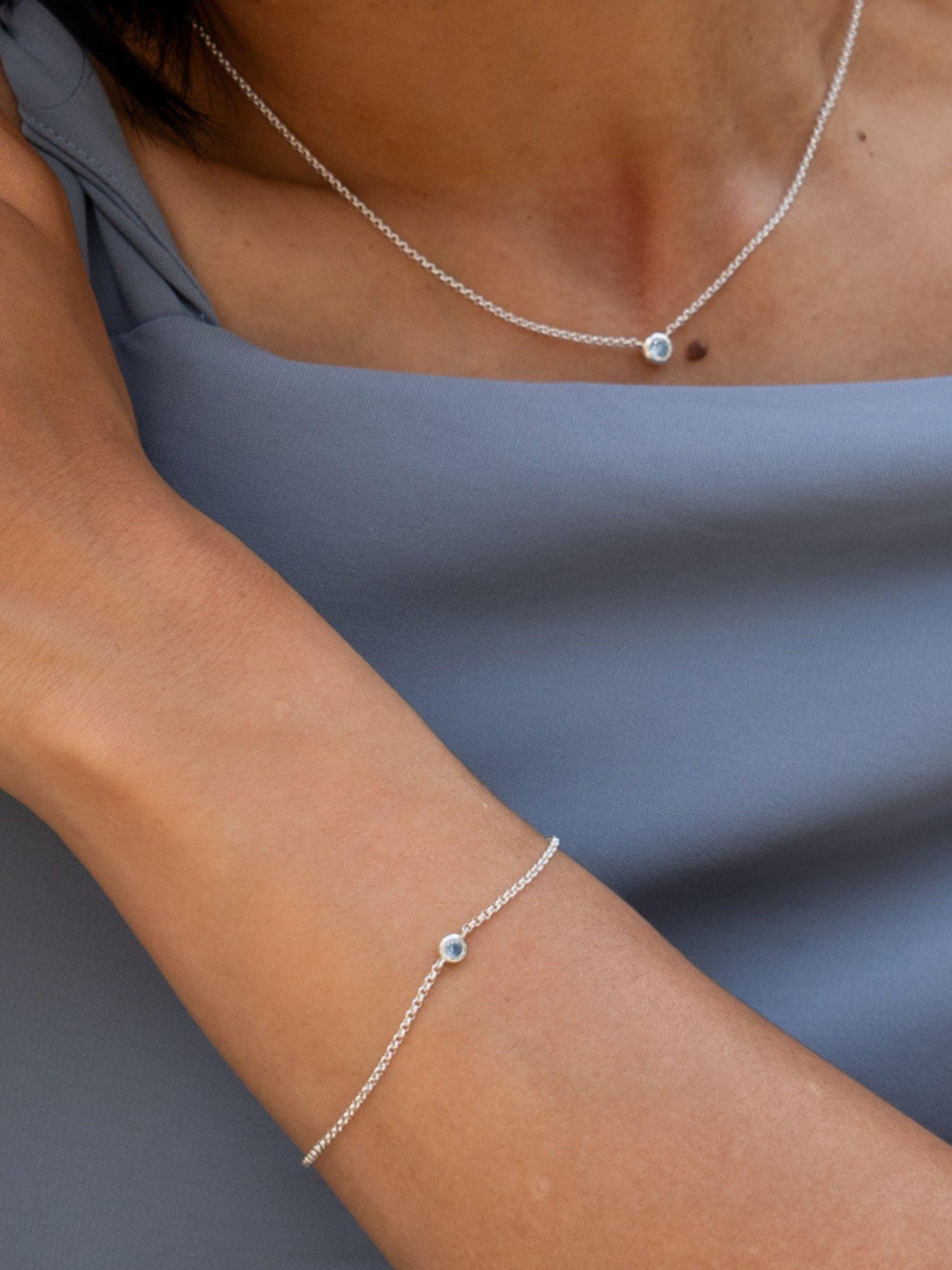 Product image 4 of 4, which shows Dower & Hall True Aquamarine Dewdrop Chain Bracelet, Silver