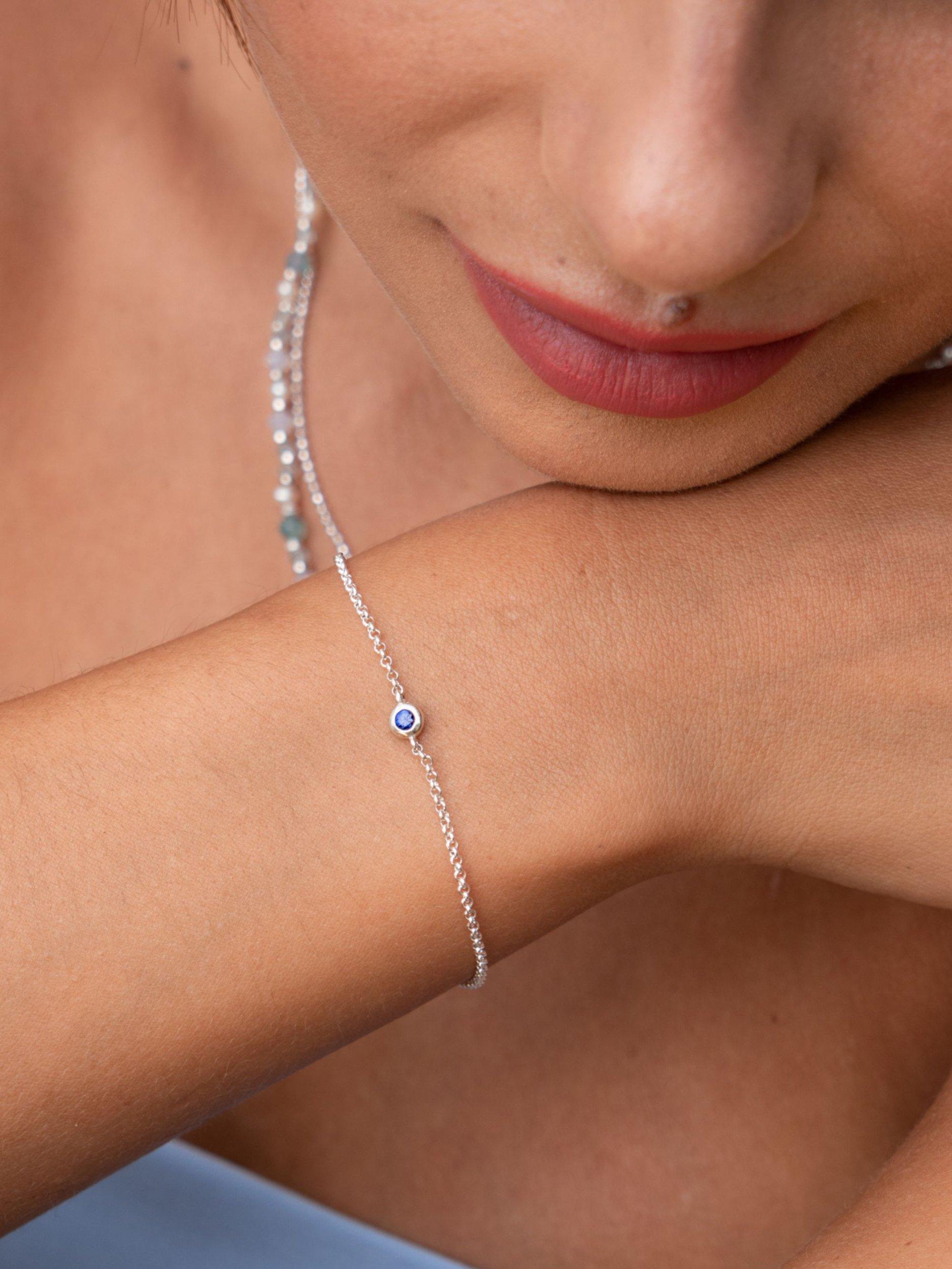 Product image 2 of 3, which shows Dower & Hall True Sapphire Dewdrop Chain Bracelet, Silver