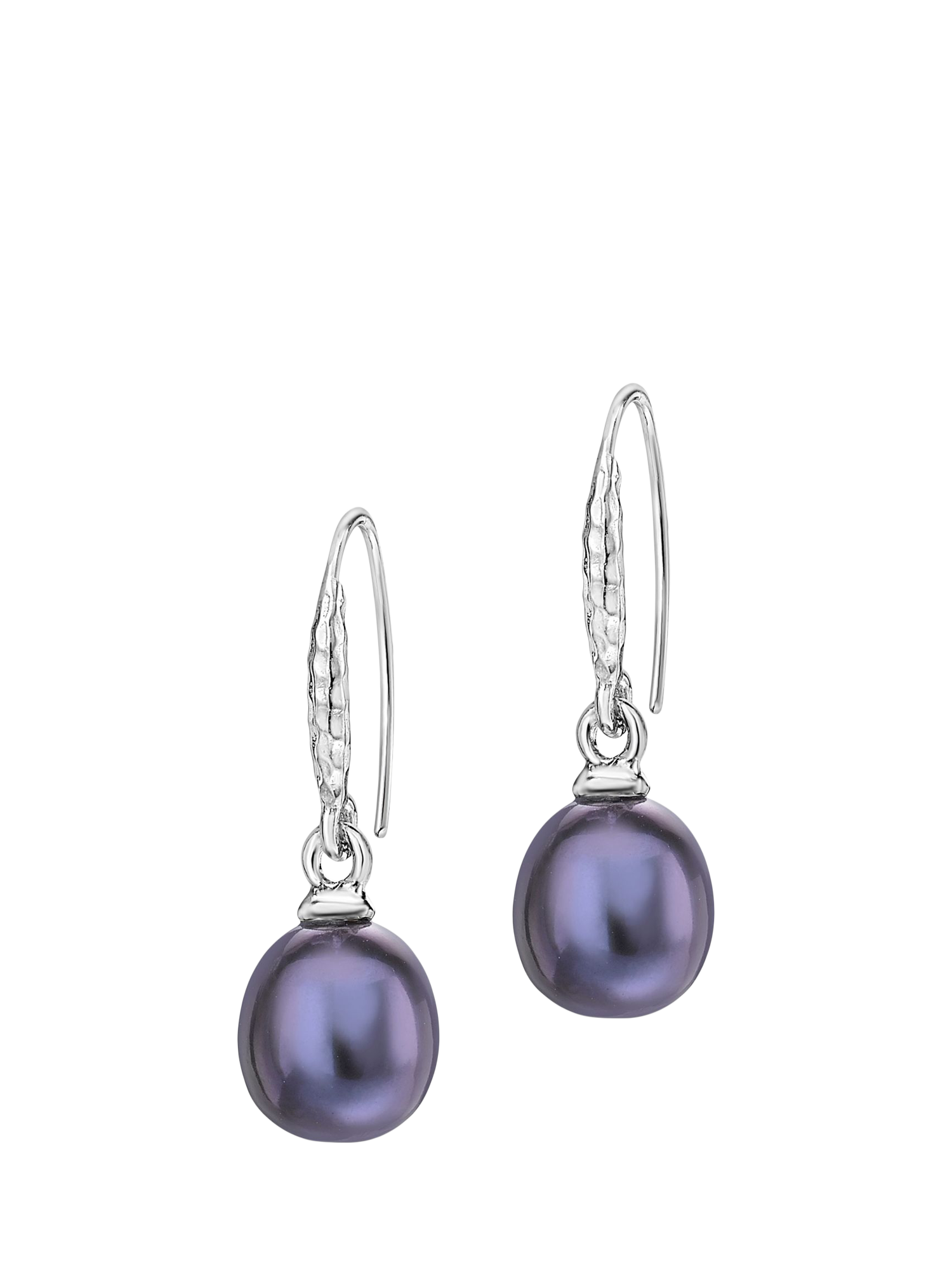 Product image 1 of 5, which shows Dower & Hall 8mm Oval Peacock Luna Pearl Drop Earrings, Silver/Purple