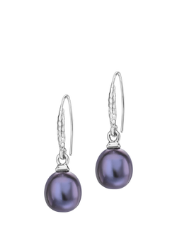 Dower & Hall 8mm Oval Peacock Luna Pearl Drop Earrings, Silver/Purple, Silver/Purple
