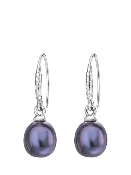 Dower & Hall 8mm Oval Peacock Luna Pearl Drop Earrings, Silver/Purple, Silver/Purple
