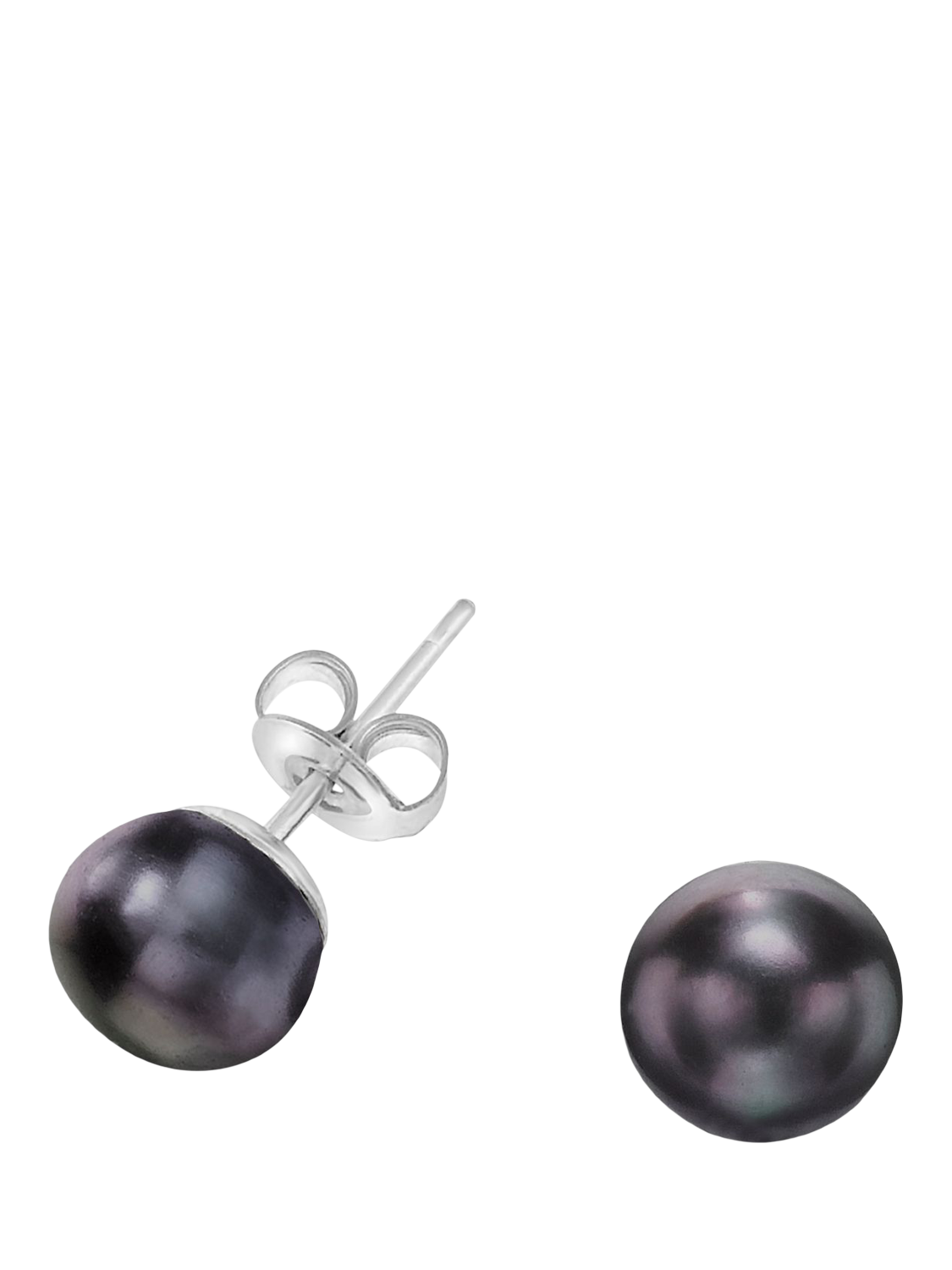 Product image 1 of 5, which shows Dower & Hall 8mm Freshwater Pearl Stud Earrings, Peacock/Silver