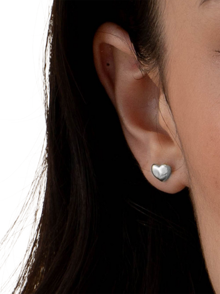 Dower & Hall Mini Puff Heart Stud Earrings - view 2, Silver
