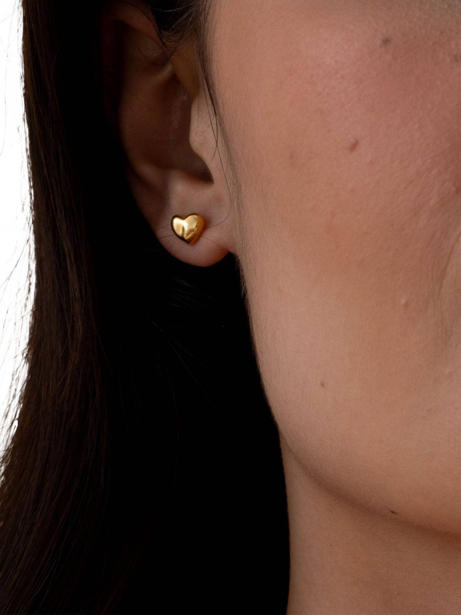 Product image 2 of 5, which shows Dower & Hall Mini Puff Heart Stud Earrings, Gold