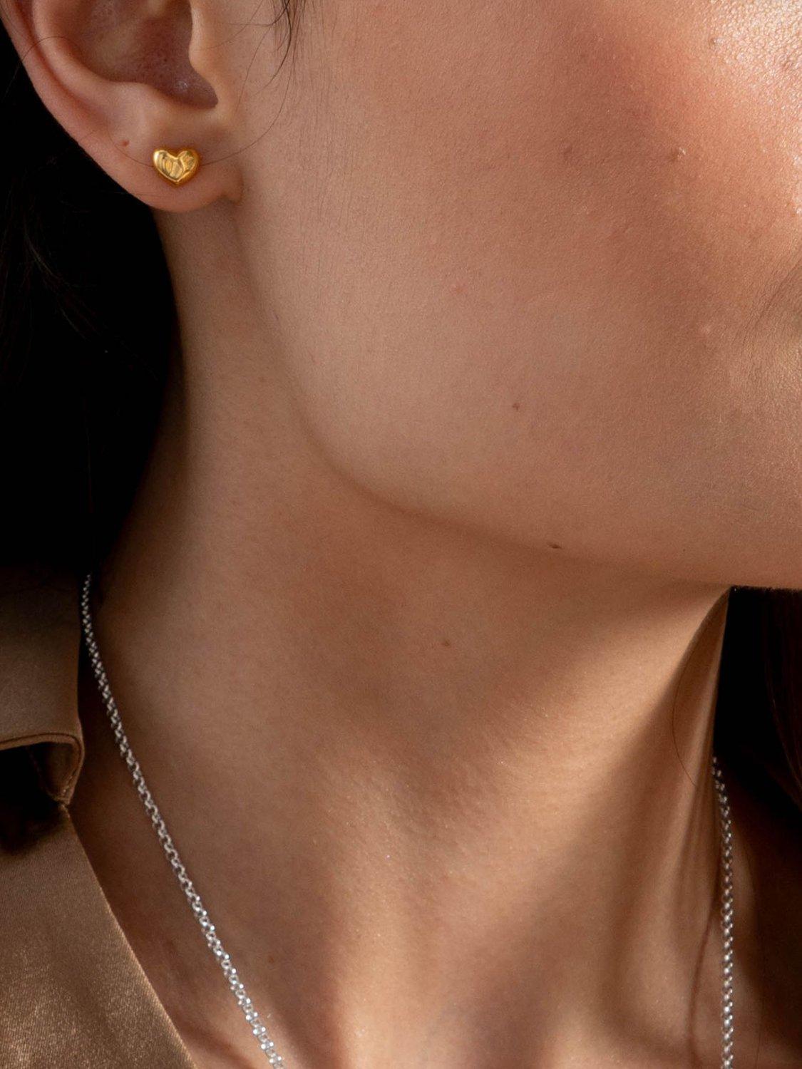 Product image 4 of 5, which shows Dower & Hall Mini Puff Heart Stud Earrings, Gold