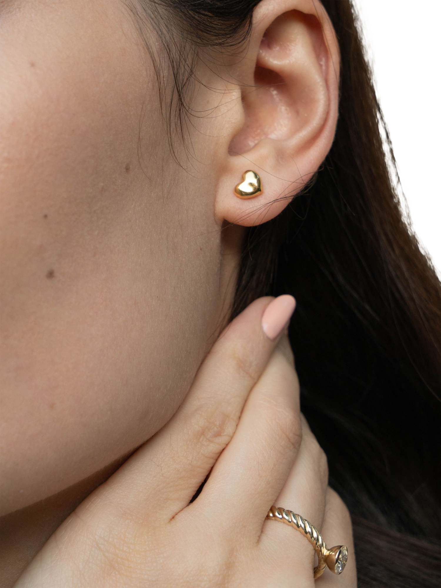 Product image 5 of 5, which shows Dower & Hall Mini Puff Heart Stud Earrings, Gold