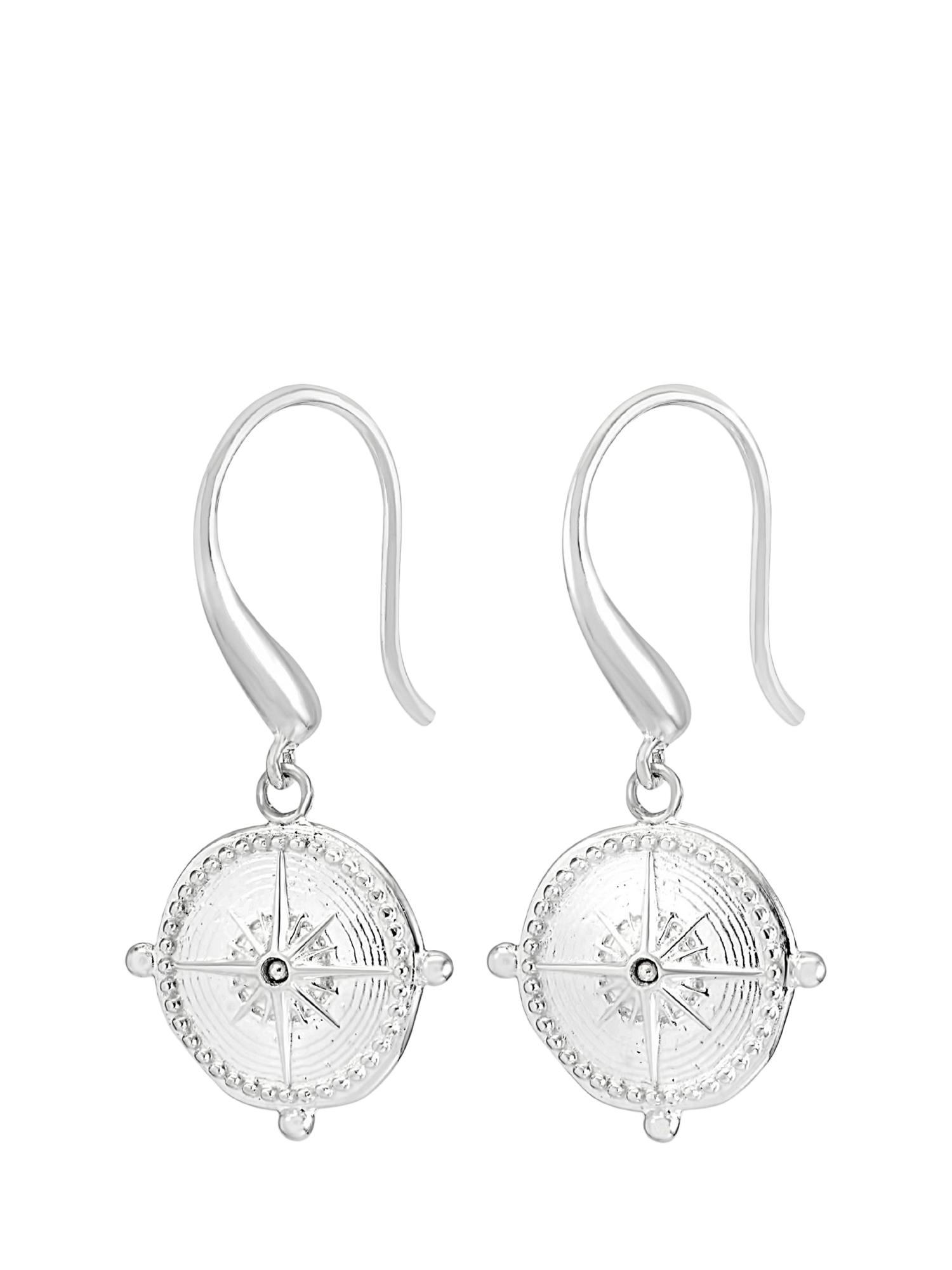Product image 1 of 4, which shows Dower & Hall True North Compass Drop Earrings, Silver
