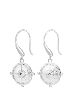 Dower & Hall True North Compass Drop Earrings, Silver