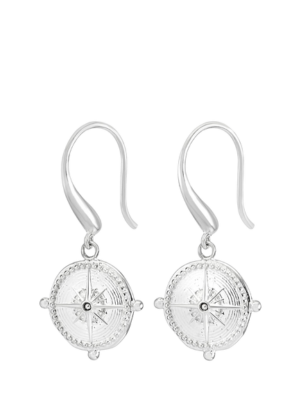 Dower & Hall True North Compass Drop Earrings, Silver