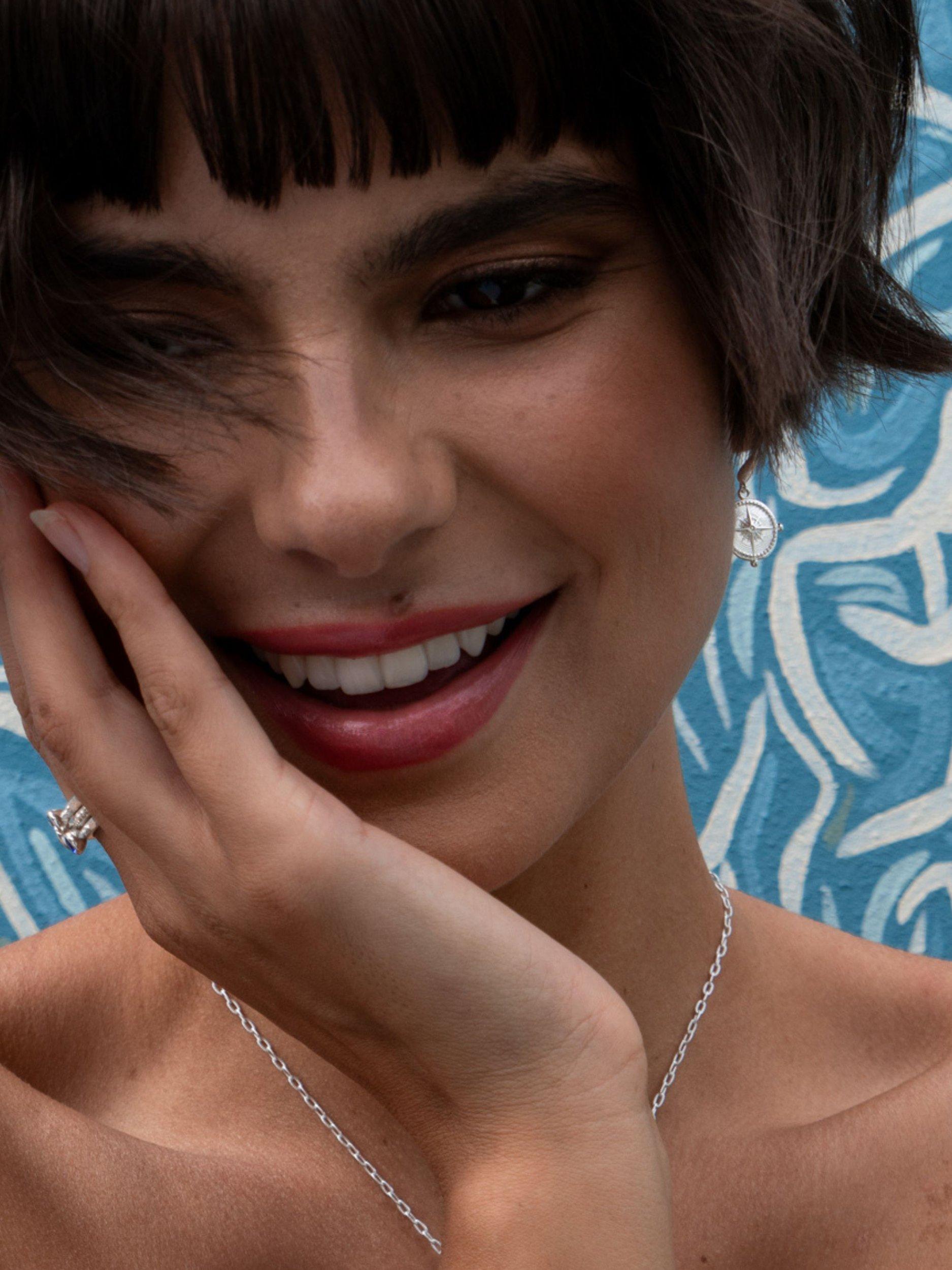 Product image 3 of 4, which shows Dower & Hall True North Compass Drop Earrings, Silver