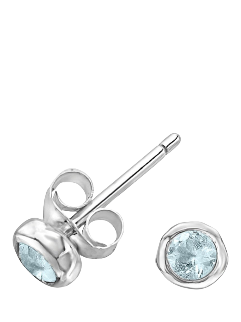 Product image 1 of 3, which shows Dower & Hall 3mm Aquamarine Dewdrop Stud Earrings, Silver/Blue
