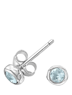 Dower & Hall 3mm Aquamarine Dewdrop Stud Earrings, Silver/Blue