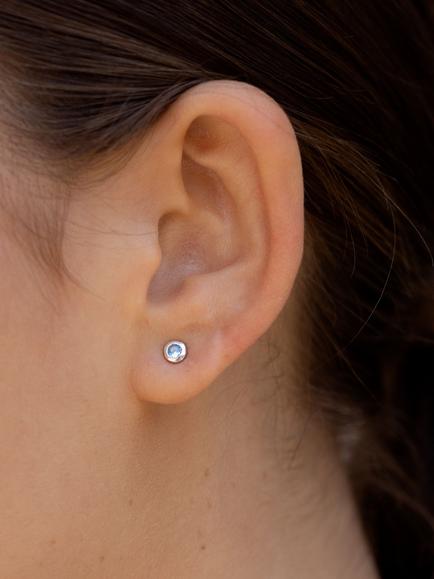 Dower & Hall Sterling Silver 3mm Dewdrop Stud Earrings - view 2, Aquamarine
