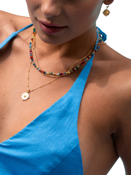 Dower & Hall Orissa Layer Necklace, Gold - view 2, Gold/Multi