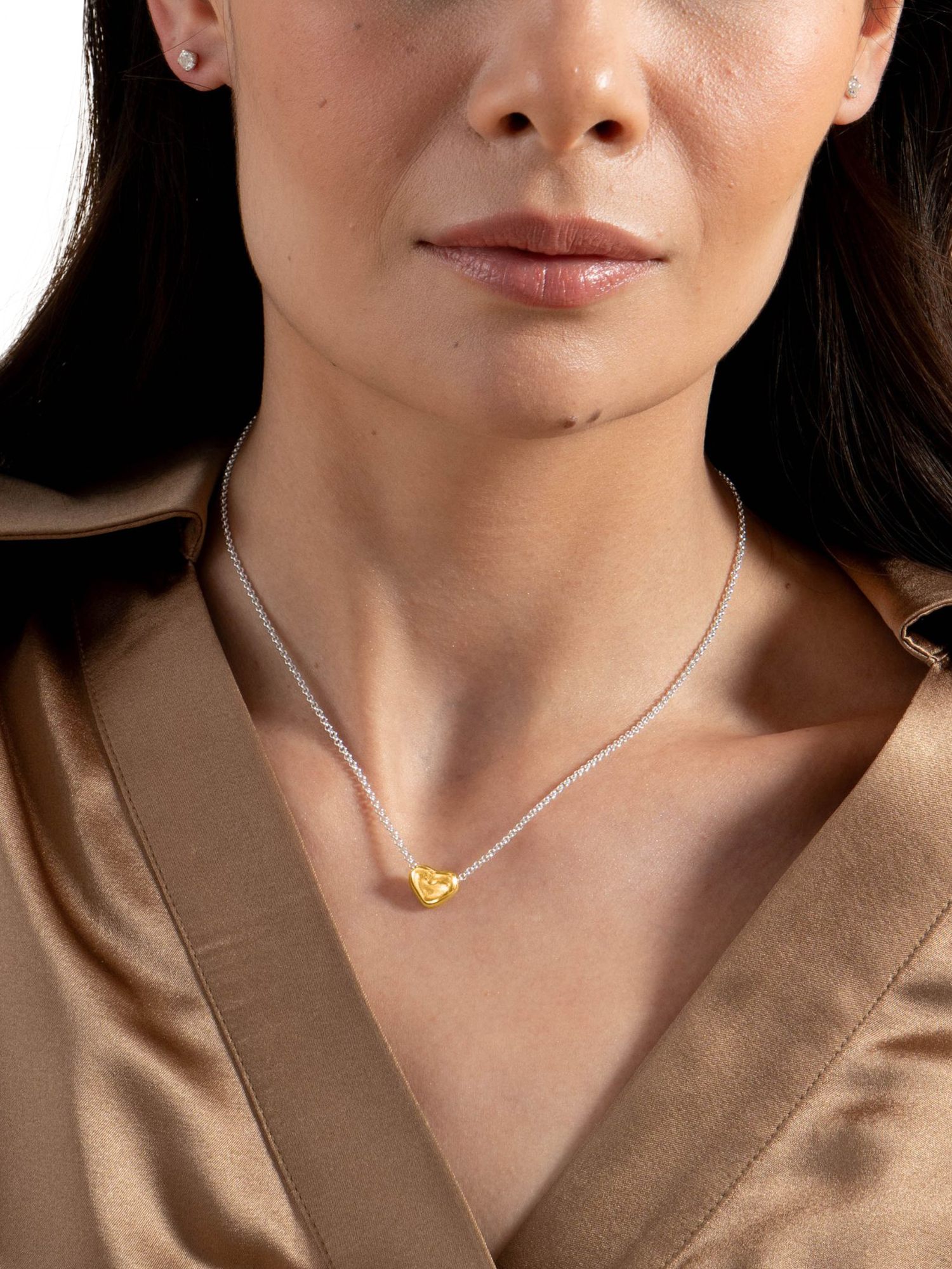 Product image 2 of 4, which shows Dower & Hall Mini Puff Heart Necklace, Gold/Silver