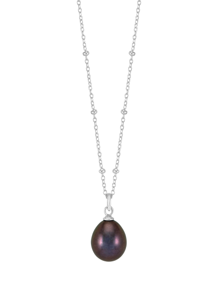 Dower & Hall 10mm Freshwater Pearl Pendant Necklace, Peacock/Silver, Silver