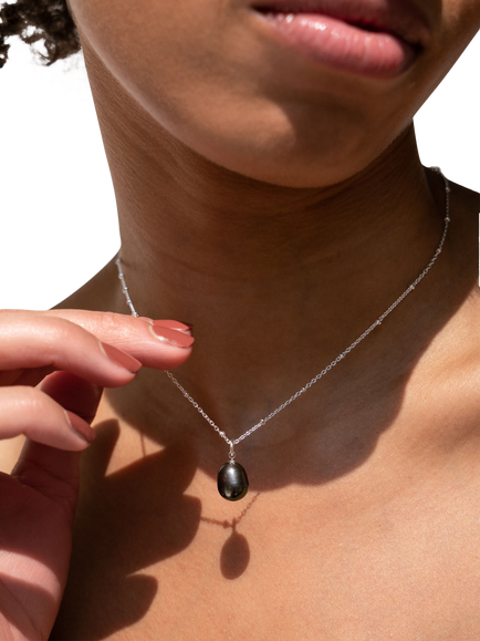 Dower & Hall 10mm Freshwater Pearl Pendant Necklace, Peacock/Silver - view 2, Silver