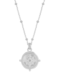 Dower & Hall True North Compass Charm Necklace, Silver, Silver