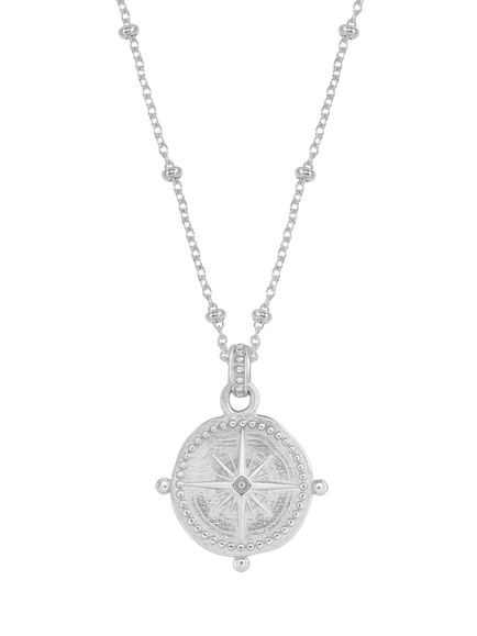 Dower & Hall True North Compass Charm Necklace, Silver, Silver