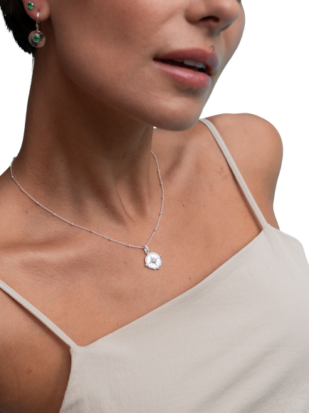 Dower & Hall True North Compass Charm Necklace, Silver - view 2, Silver