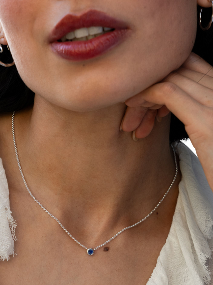 Dower & Hall 4mm Sapphire Dewdrop Chain Necklace, Silver - view 2, Silver