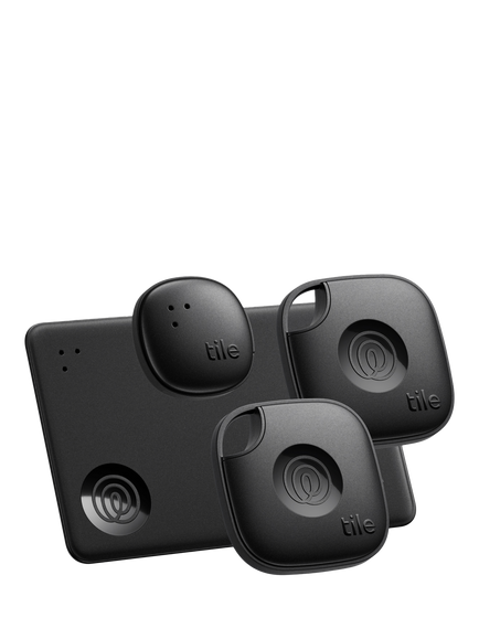 Life360 Tile Essentials Item Finder with Bluetooth Tracker, iOS & Android Compatible, Pack of 4, Black, Black/White