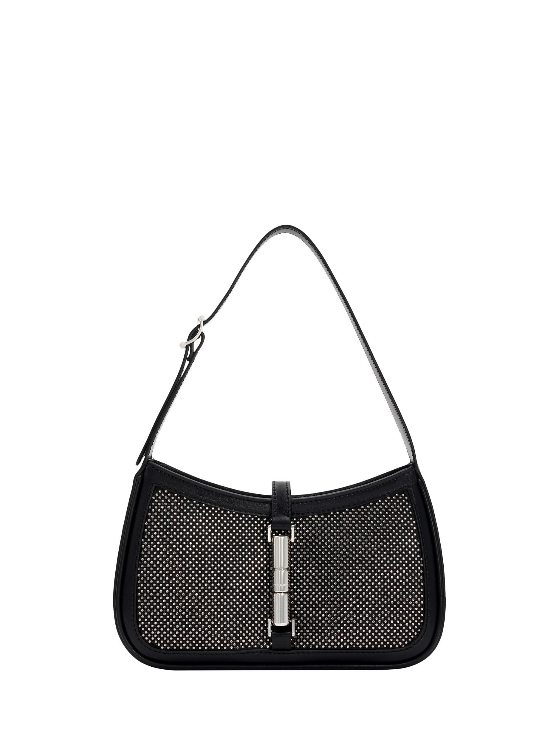 Product image 1 of 5, which shows CHARLES & KEITH Cesia Glitter Satin Shoulder Bag, Black