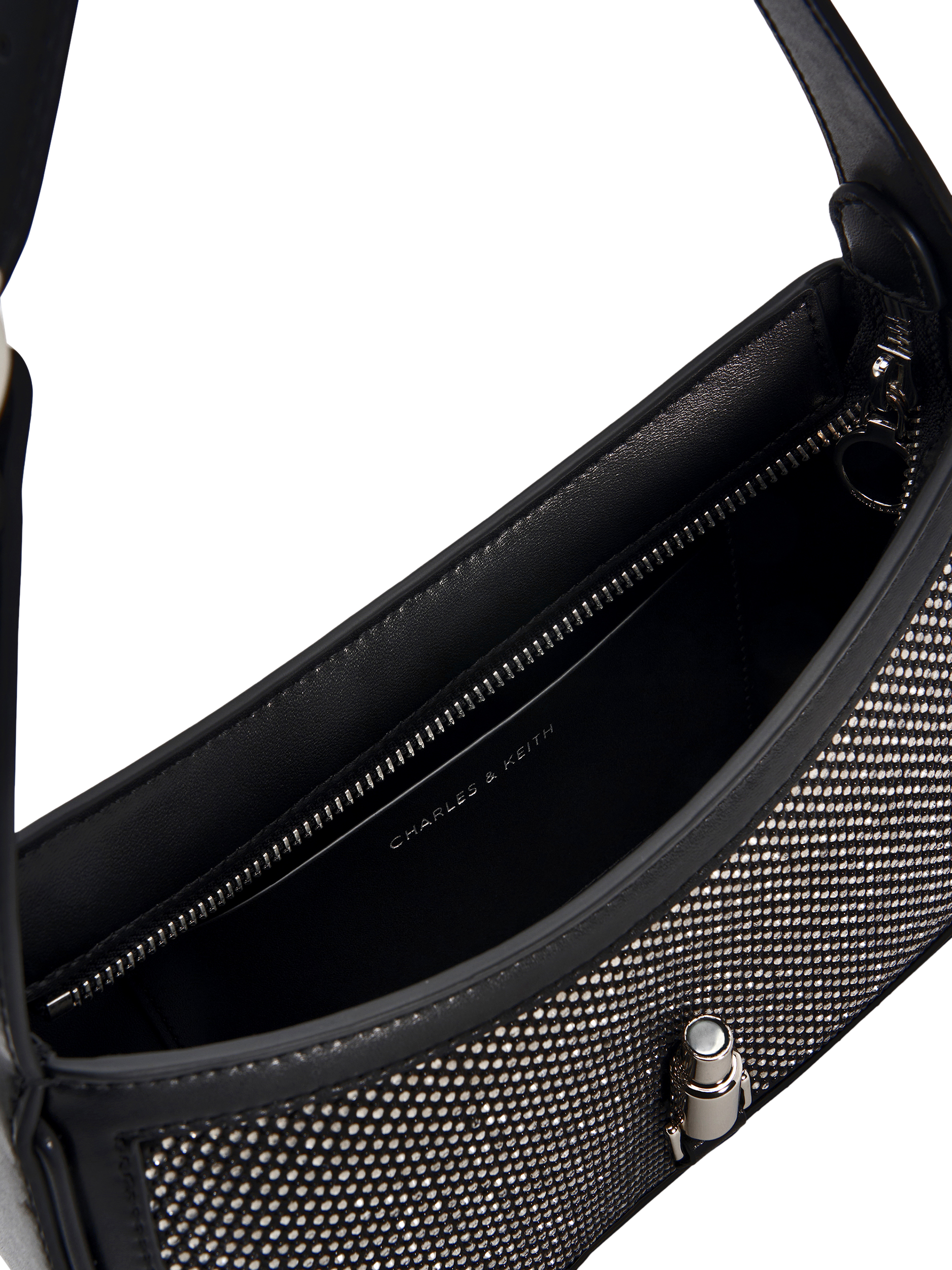 Product image 5 of 5, which shows CHARLES & KEITH Cesia Glitter Satin Shoulder Bag, Black