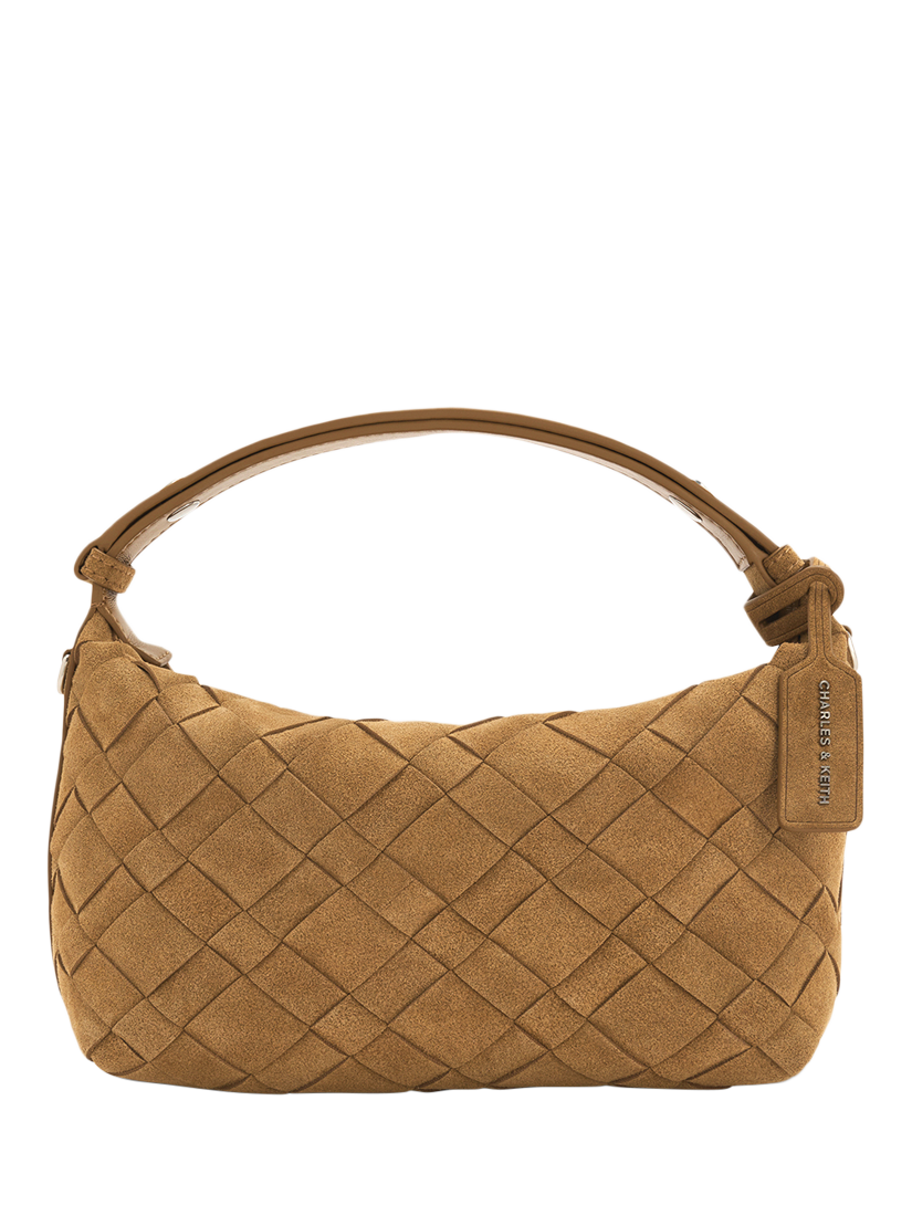 Product image 1 of 7, which shows CHARLES & KEITH Ivette Textured Suede Shoulder Bag, Sand