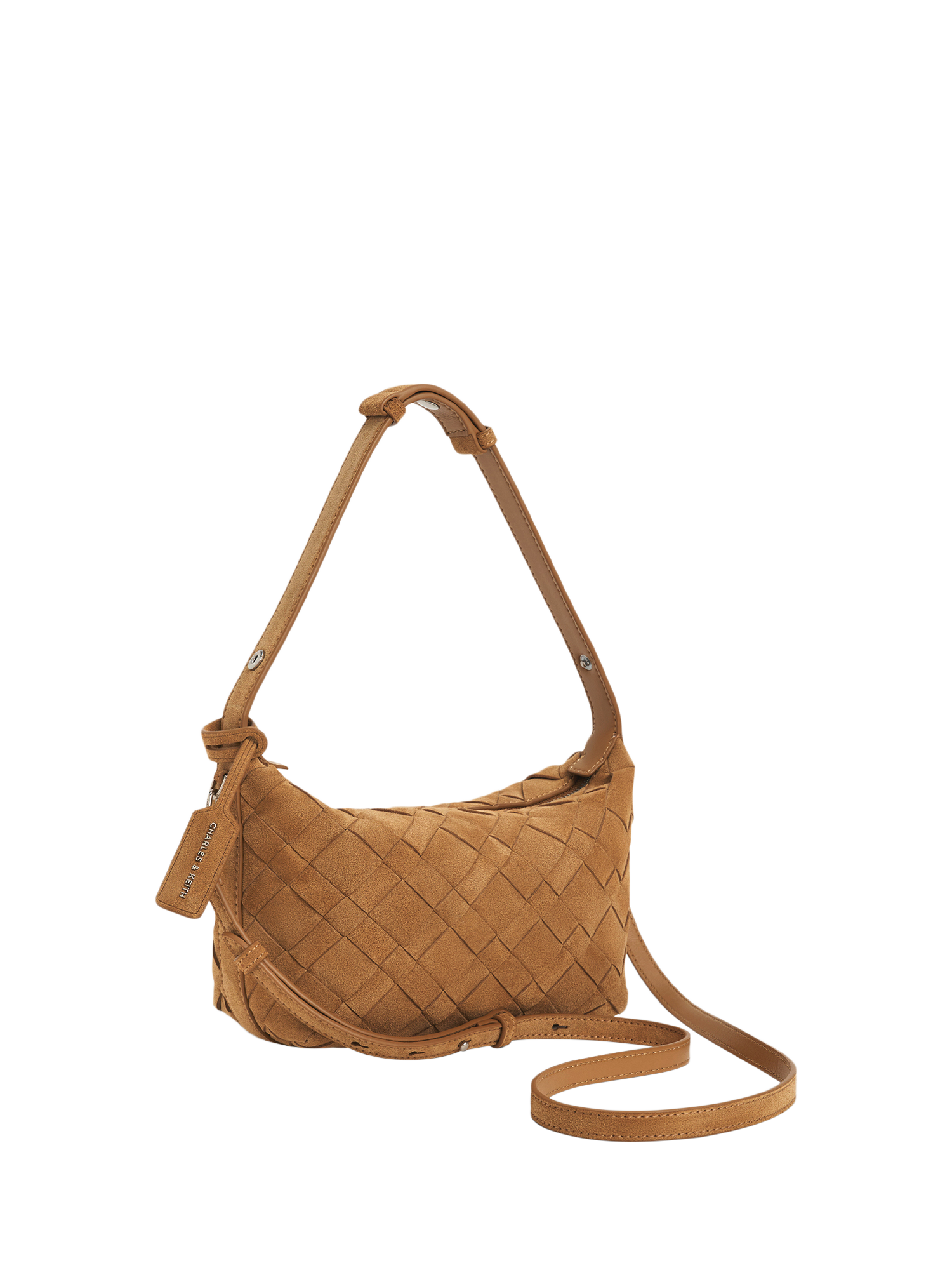 Product image 3 of 7, which shows CHARLES & KEITH Ivette Textured Suede Shoulder Bag, Sand