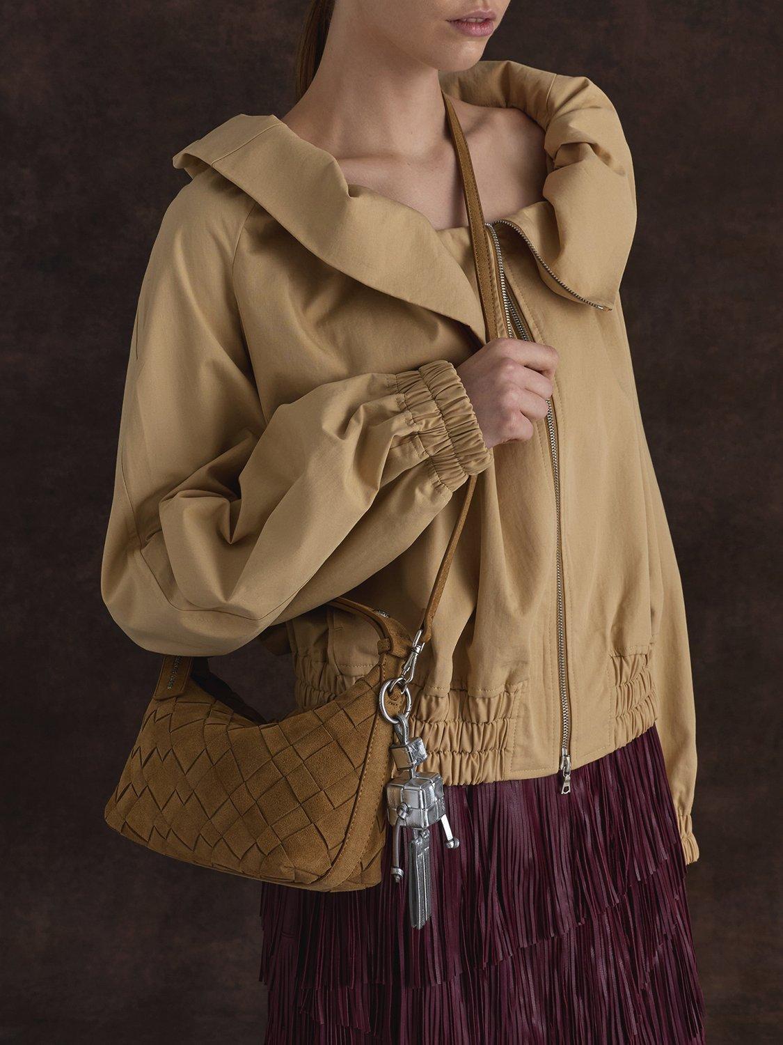 Product image 7 of 7, which shows CHARLES & KEITH Ivette Textured Suede Shoulder Bag, Sand