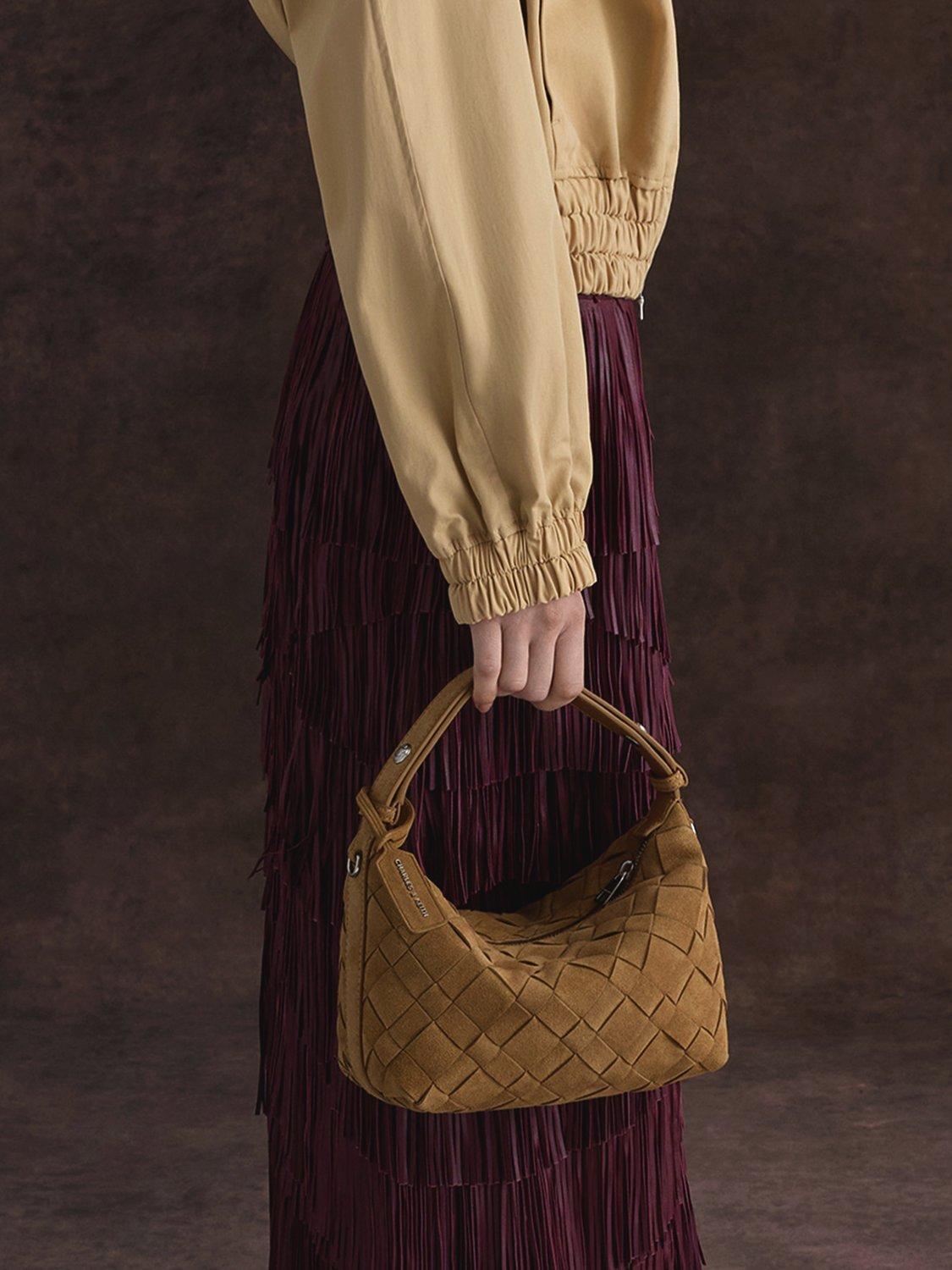 Product image 2 of 7, which shows CHARLES & KEITH Ivette Textured Suede Shoulder Bag, Sand
