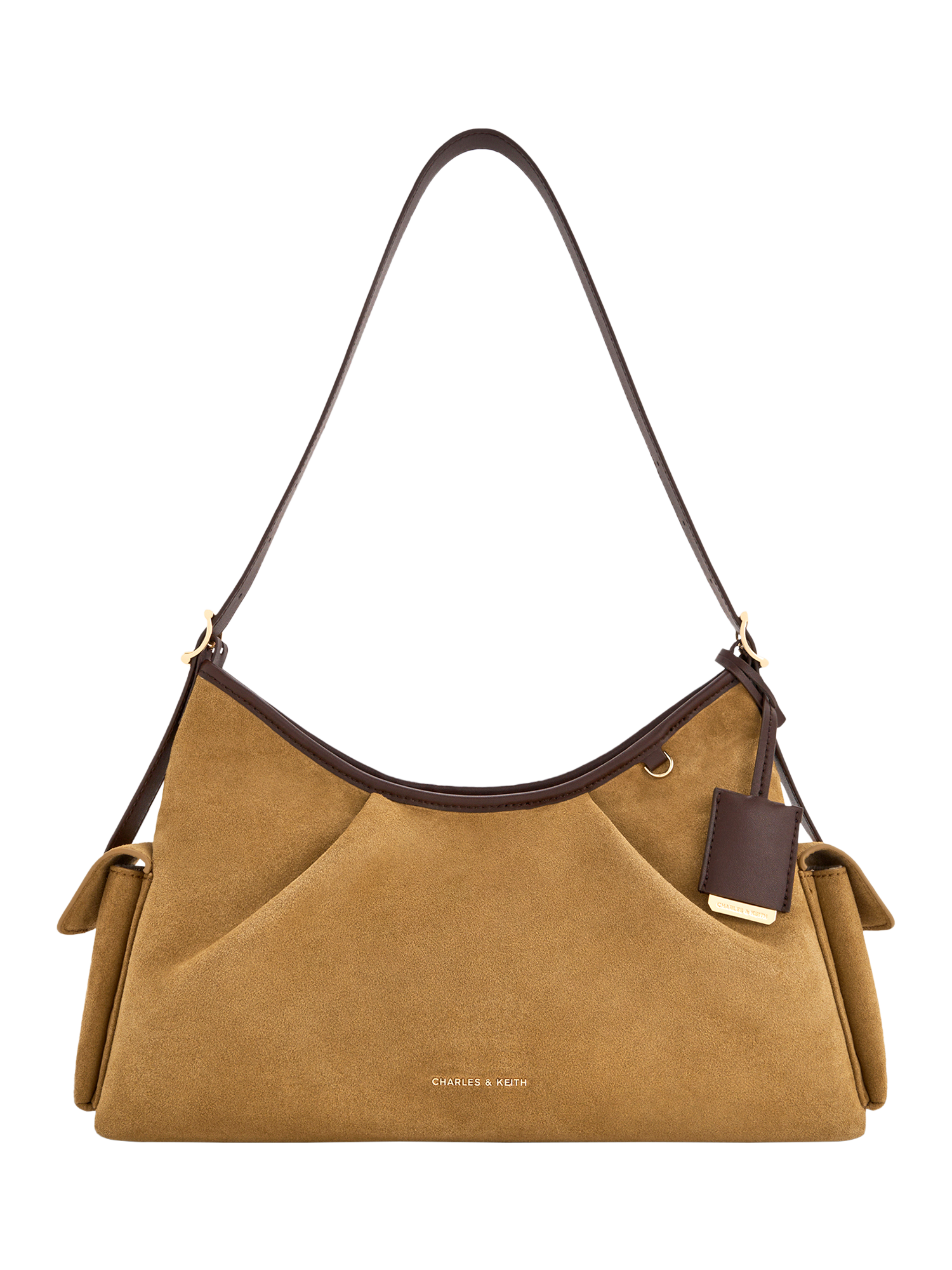 Product image 1 of 5, which shows CHARLES & KEITH Khai Leather Zip Shoulder Bag, Sand