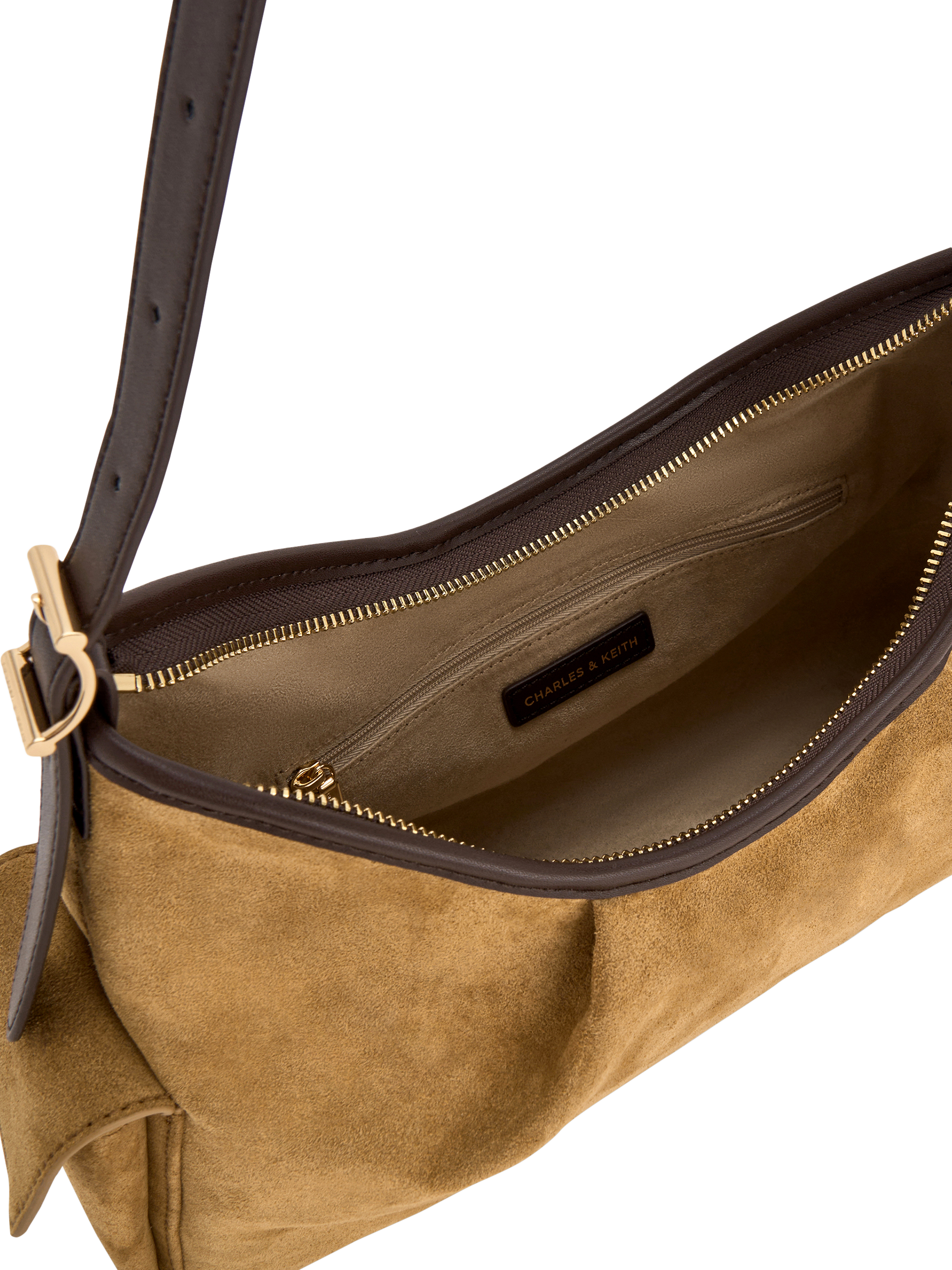Product image 5 of 5, which shows CHARLES & KEITH Khai Leather Zip Shoulder Bag, Sand