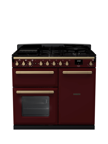 Rangemaster Estel Deluxe 100cm Dual Fuel Range Cooker with Gas Hob, Bordeaux/Antique Brass