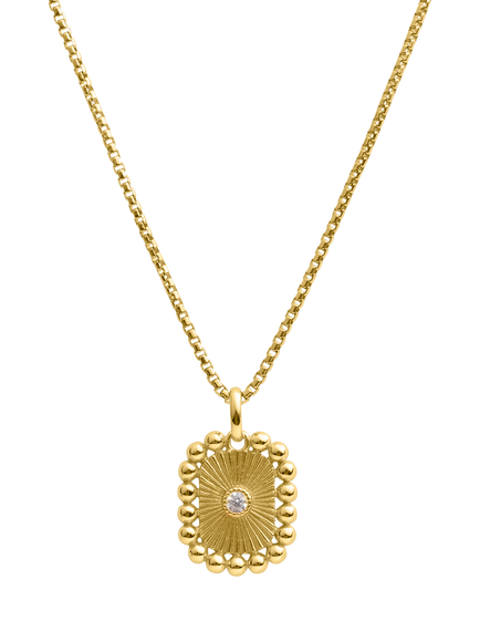 LARNAUTI Lozenge Cubic Zirconia Beaded Chain Necklace, Yellow Gold, Yellow Gold