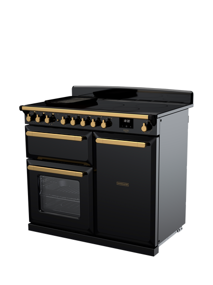 Rangemaster Estel Deluxe 100cm Electric Range Cooker with Induction Hob - view 2, Black/Antique Brass