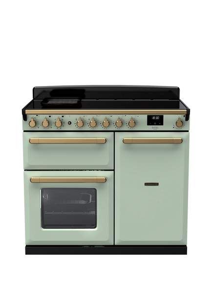 Rangemaster Estel Deluxe 100cm Electric Range Cooker with Induction Hob, Mint/Antique Brass