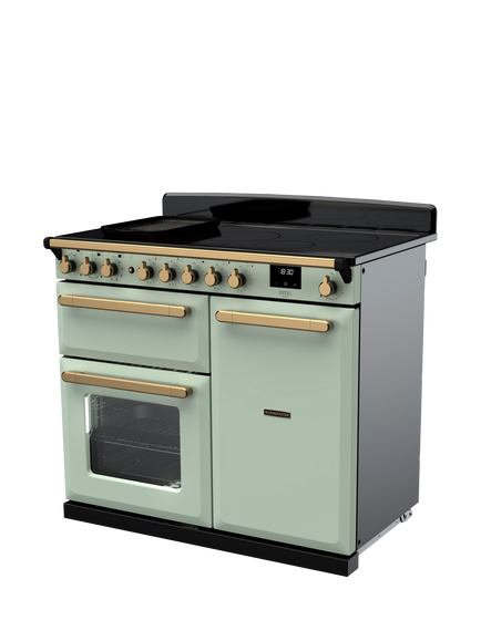 Rangemaster Estel Deluxe 100cm Electric Range Cooker with Induction Hob - view 2, Mint/Antique Brass